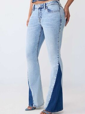 True Religion Light and Dark Blue Two-Tone Flare Jeans - Women
